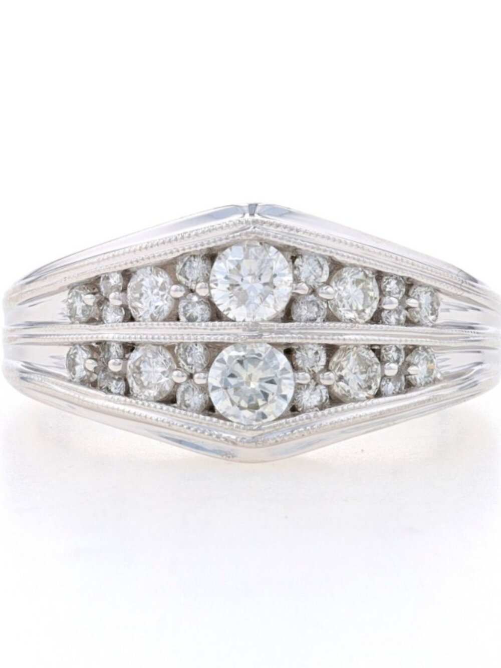 White Gold Diamond Cluster Band - 14k Round Brilliant 3/4ctw Milgrain Ring